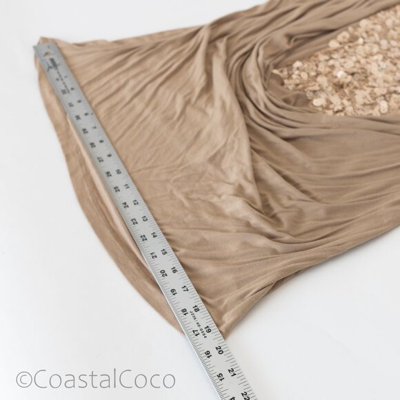 New York & Co Waterfall Neckline Tan Sleeveless Top XL Sequins Cowl Draped Y2K - Picture 9 of 10